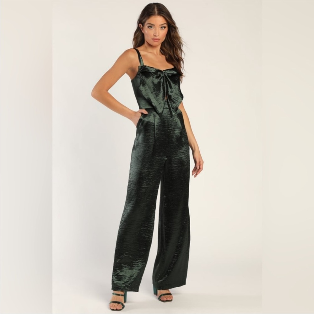 Lulus Date to Remember Emerald Green Satin Cutout
Wide-Leg Jumpsuit